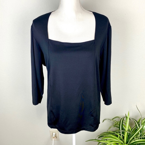 Susan Graver, Plus Size 1X Black Blouse Square Neckline Stretchy EUC - Picture 8 of 9